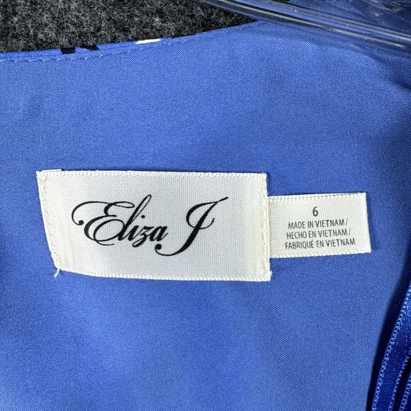 Eliza J Dress Women's 6 Blue Printed Cherry Print 3/4 Balloon Sleeve Fit & Flare - Picture 3 of 9